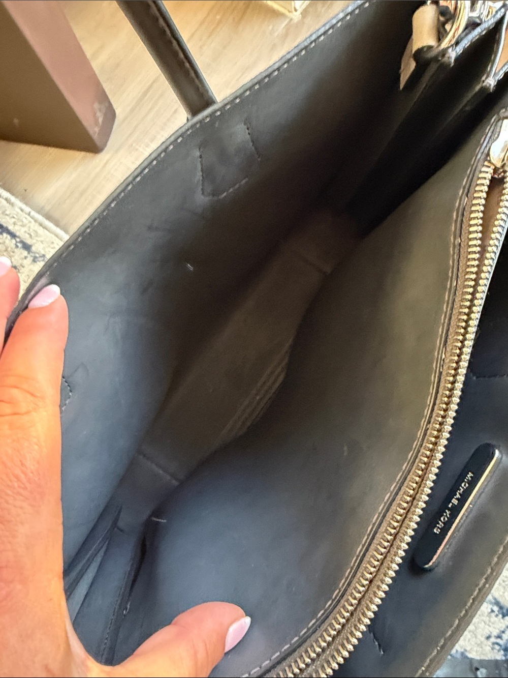 Michael Kors Grey and Black Mercer Pebbled Leather Convertible Tote - Picture 9 of 14